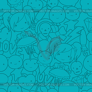 Seamless kawaii child pattern with cute doodles - vector image