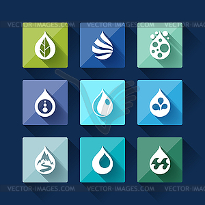 Water drop icons in flat design stule - vector clipart