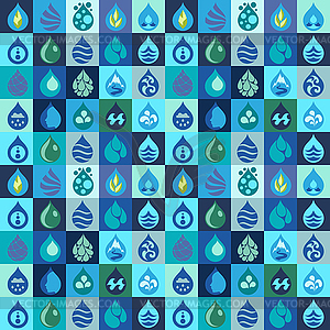 Seamless pattern with water icons in flat design - vector image