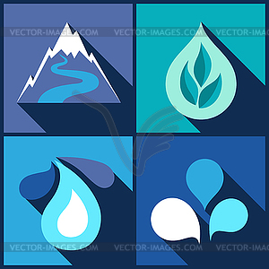 Background with water icons in flat design style - royalty-free vector image