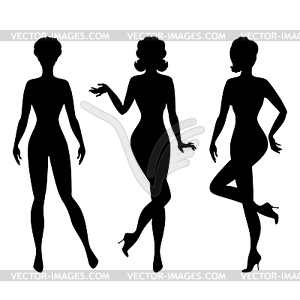 Silhouettes of beautiful pin up girls 1950s style - vector image