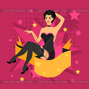 Card with beautiful pin up girl 1950s styleon - vector image