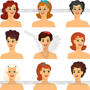Collection of portraits beautiful pin up girls 1950 - vector EPS clipart