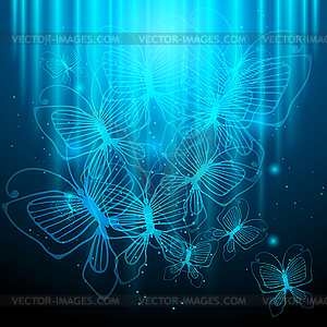 Night butterflys on glowing abstract background - vector clipart