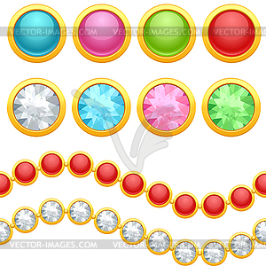 Set of round jewelery buttons and seamless chain - vector image