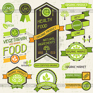 Organic food banners. Set of labels and stickers - vector clip art