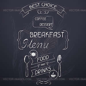 Breakfast on restaurant menu chalkboard - vector clip art