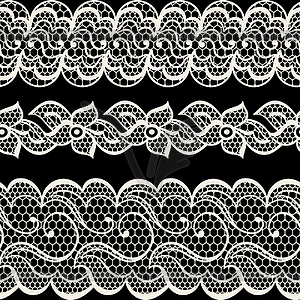 Lace fabric seamless borders with abstract flowers - vector image