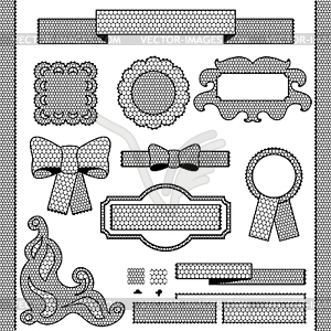 Decorative lace ribbon, bows and ornaments - vector image