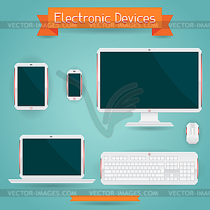 Электронные устройства - компьютер, ноутбук, планшет и - клипарт Royalty-Free