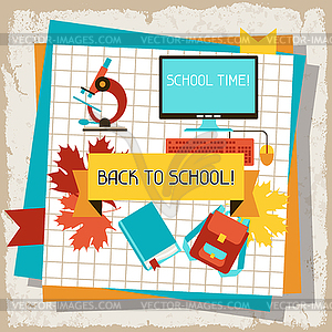 School and education background with sticky papers - vector image