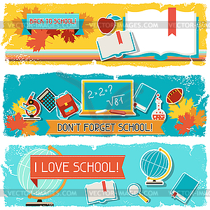 Horizontal banners with an school objects - vector image