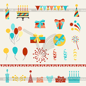 Happy Birthday party icons set - vector image