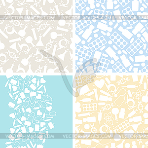 Medical and health care set of 4 seamless patterns - vector clip art