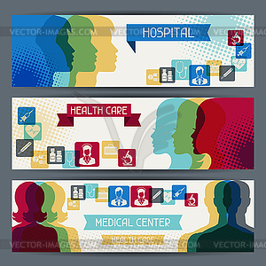 Medical and health care horizontal banners - vector clipart