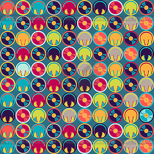 Seamless pattern with headphones and vinyl record - vector clipart / vector image