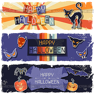 Happy Halloween шероховатый Ретро горизонтальные баннеры - векторный клипарт EPS