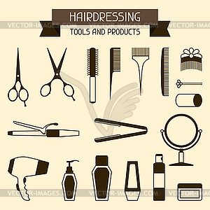 Hairdressing tools and products - vector image