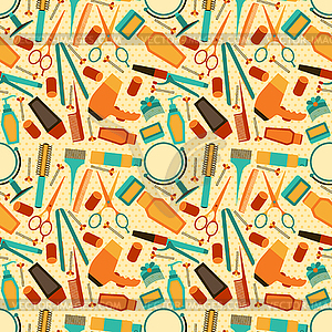 Hairdressing tools seamless pattern in retro style - vector image