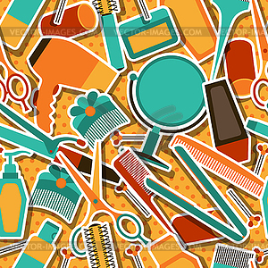 Hairdressing tools seamless pattern in retro style - vector EPS clipart