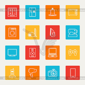 Set of home appliances and electronics icons - vector clip art