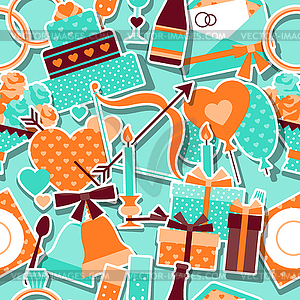 Seamless wedding pattern in retro style - color vector clipart