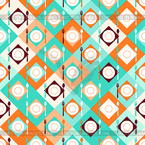 Seamless pattern with forks, spoons and plates in - vector clipart