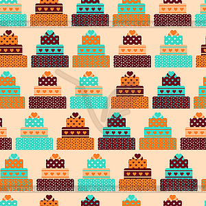 Seamless pattern with cakes in retro style - vector clip art