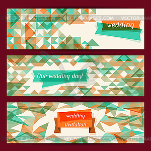 Wedding invitation horizontal banners in retro style - vector image