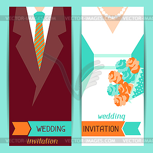 Wedding invitation vertical cards in retro style - vector clipart