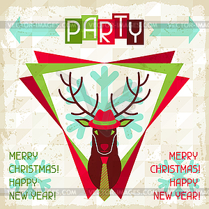 Merry Christmas background with deer in hipster - vector image