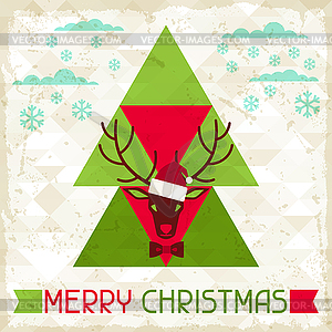 Merry Christmas background with deer in hipster - vector clipart