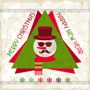 Merry Christmas background with snowman in hipster - vector clip art