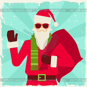 Merry Christmas background with Santa in hipster - vector image