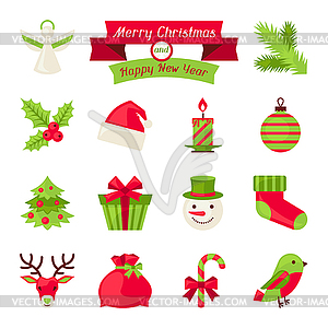 Merry Christmas and Happy New Year icons - vector image