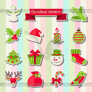 Set of Merry Christmas stickers - vector clipart