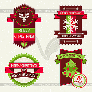 Merry Christmas banners, ribbons and badges - vector clip art