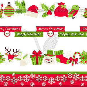 Merry Christmas seamless borders - vector clip art