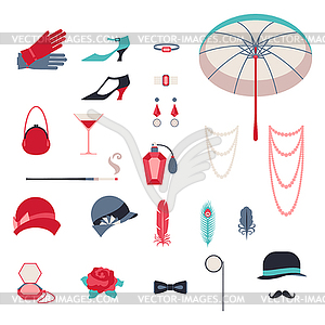 Retro personal accessories, icons and objects of - vector clipart