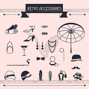 Retro personal accessories, icons and objects of - vector image