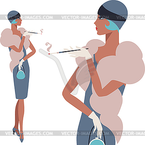 Retro young beautiful girl of 1920s style - vector clipart