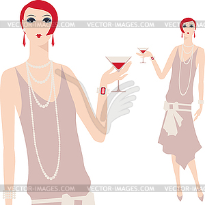 Retro young beautiful girl of 1920s style - vector clip art
