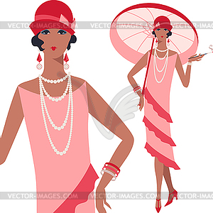 Retro young beautiful girl of 1920s style - vector clipart