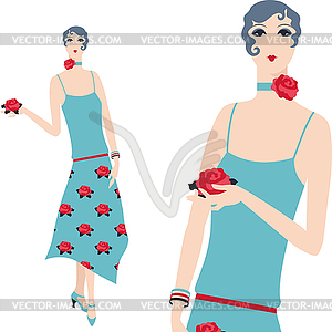 Retro young beautiful girl of 1920s style - vector clip art