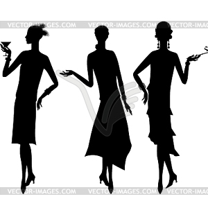 Silhouettes of beautiful girl of 1920s style - vector clip art