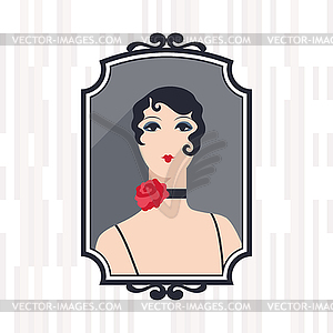 Retro background with beautiful girl of 1920s style - vector image