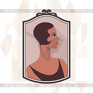 Retro background with beautiful girl of 1920s style - vector clip art