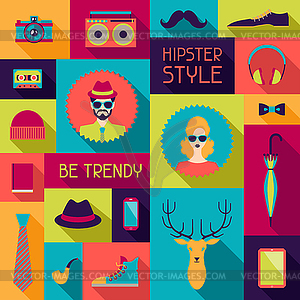 Hipster background in flat design style - vector clipart