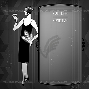 Retro party background with beautiful girl of - vector clip art