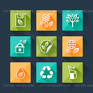 Set of eco icons in flat design style - vector image